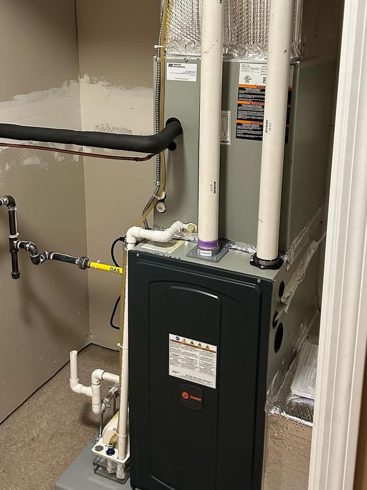Highlands — Cleaned blocked condensate drain on Trane furnace to prevent shutdowns.